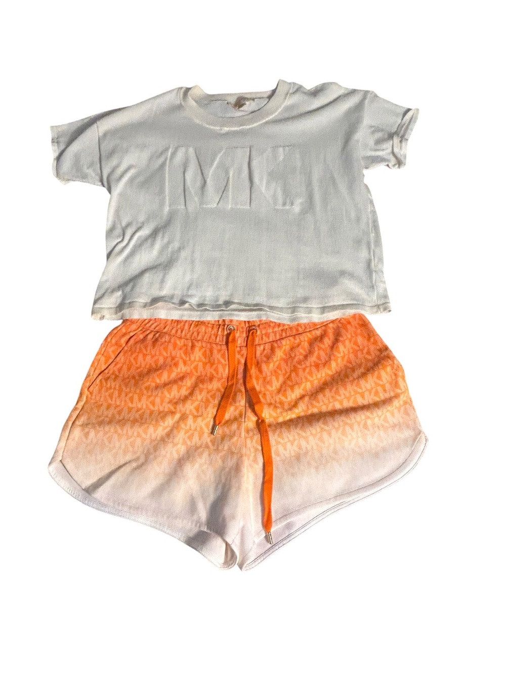 Michael Kors Cropped Sweater Tee with Ombre Logo Shorts Orange/Cream L